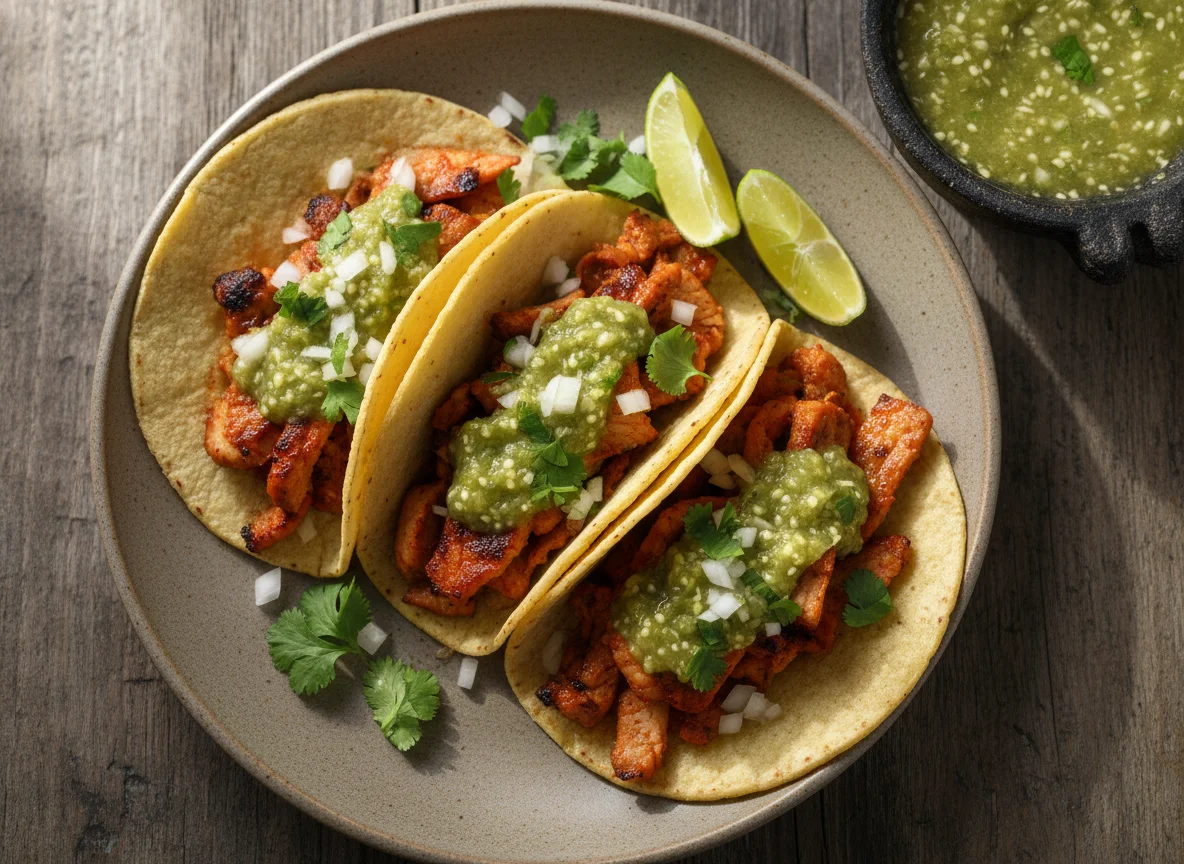 Tacos al Pastor con Tortilla y Salsa Verde photo