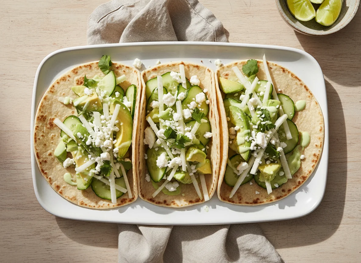 Tacos de aguacate con ensalada de pepino y jícama photo