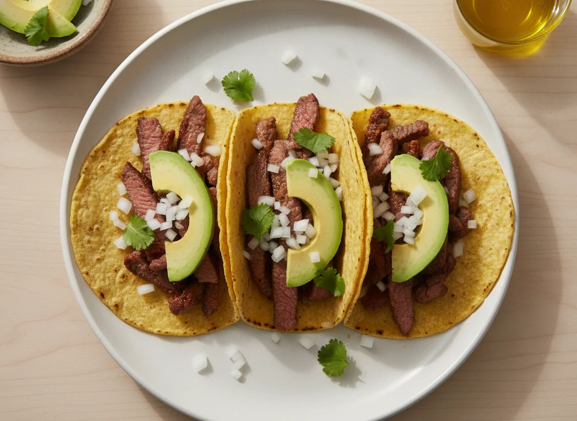 Tacos de bistec con aguacate photo