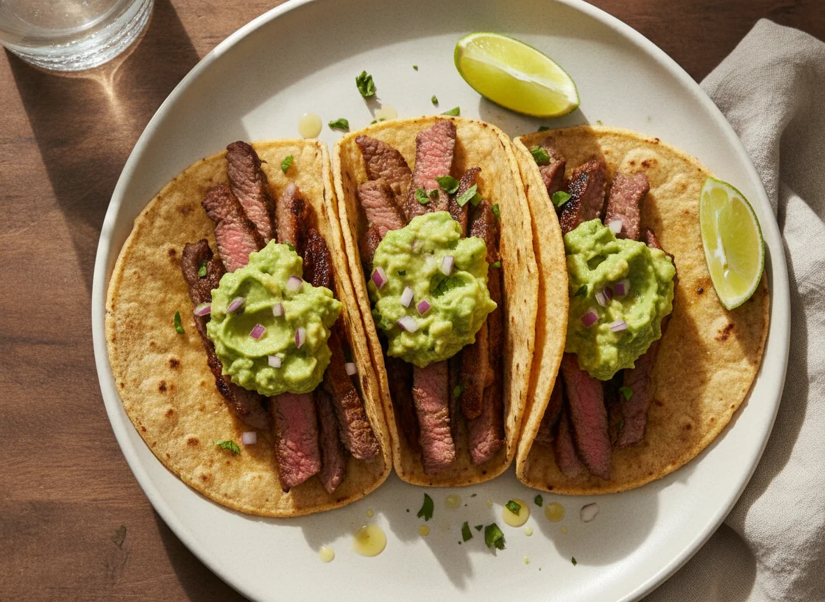 Tacos de bistec con guacamole photo