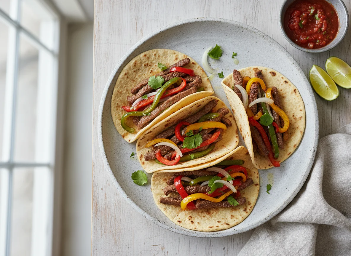 Tacos de bistec con pimientos photo