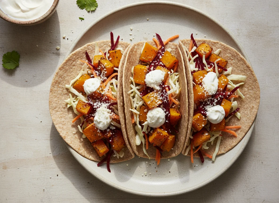 Tacos de calabaza asada y verduras photo