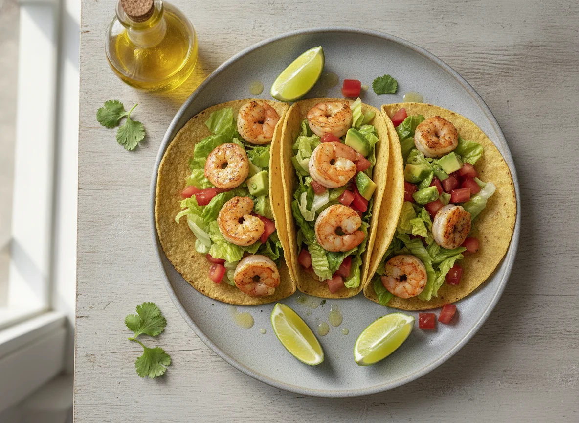 Tacos de camarón con ensalada photo