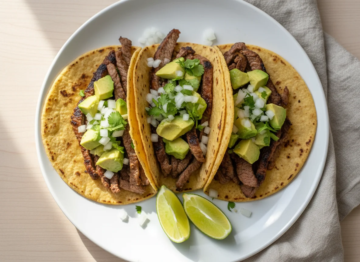 Tacos de carne asada con aguacate photo