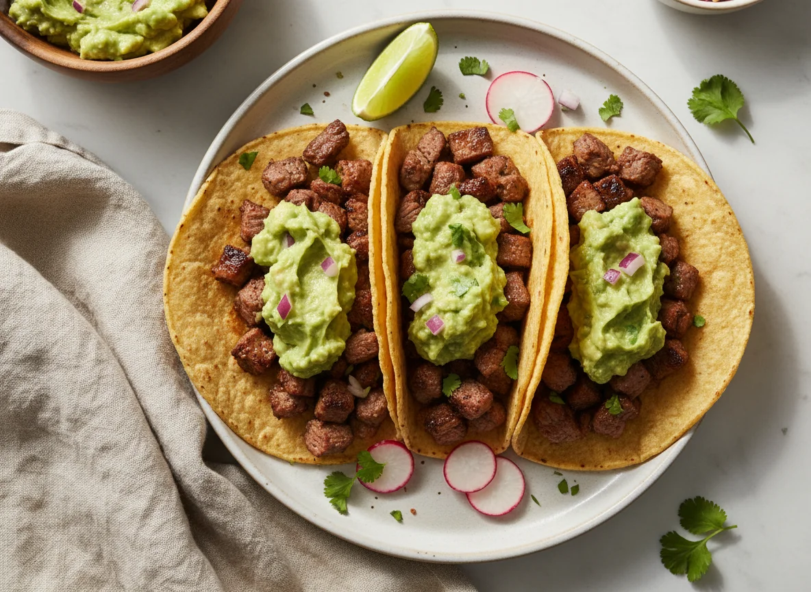 Tacos de carne asada con guacamole photo