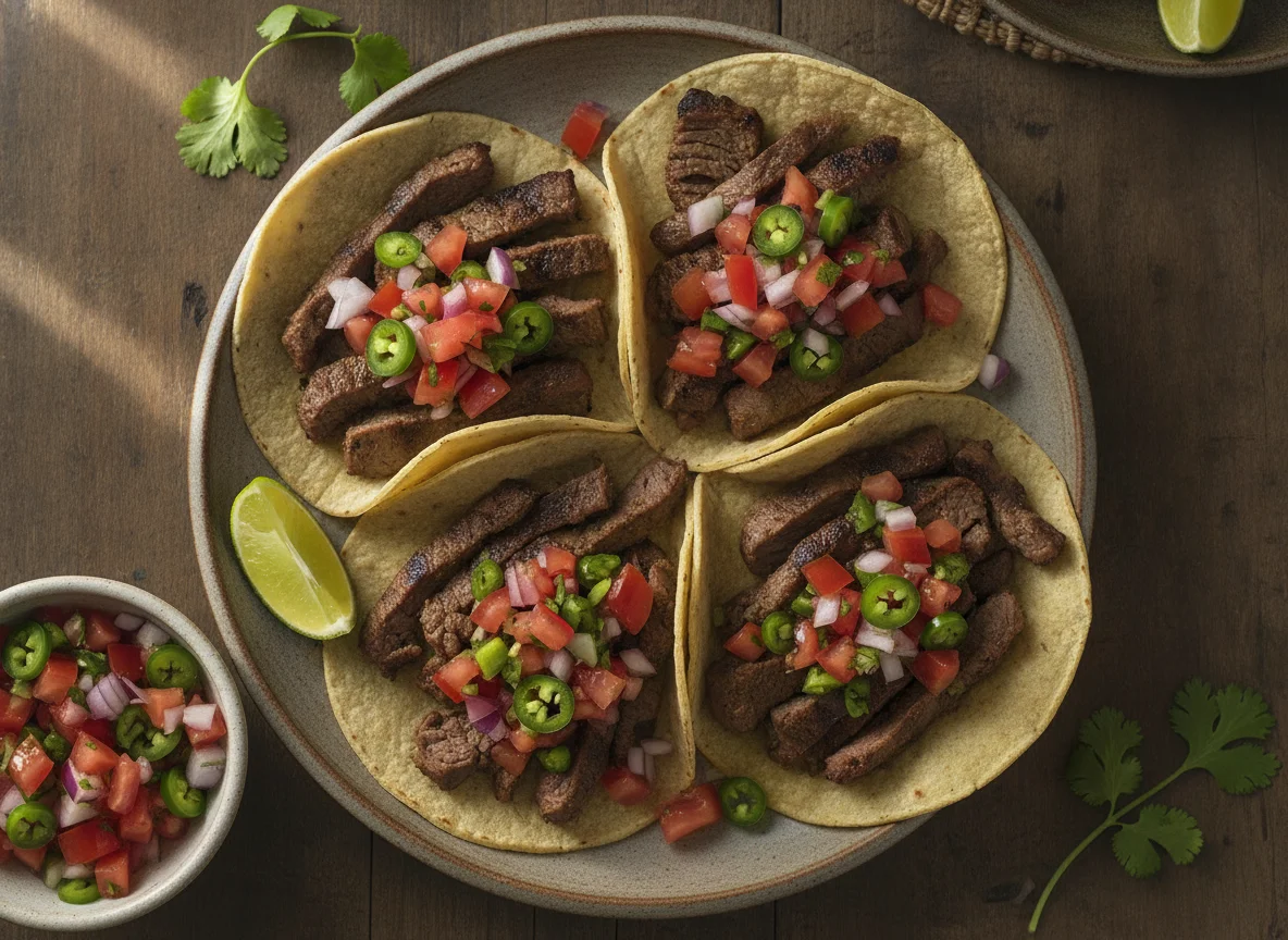 Tacos de carne asada con pico de gallo photo