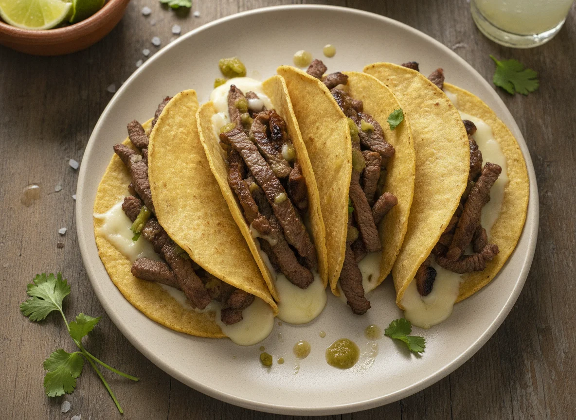 Tacos de carne asada con queso photo