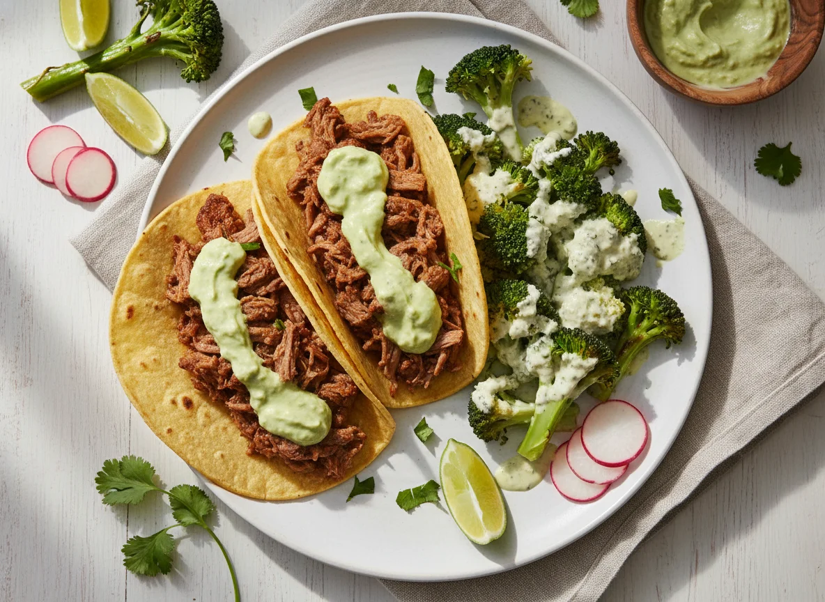 Tacos de carne con brócoli photo