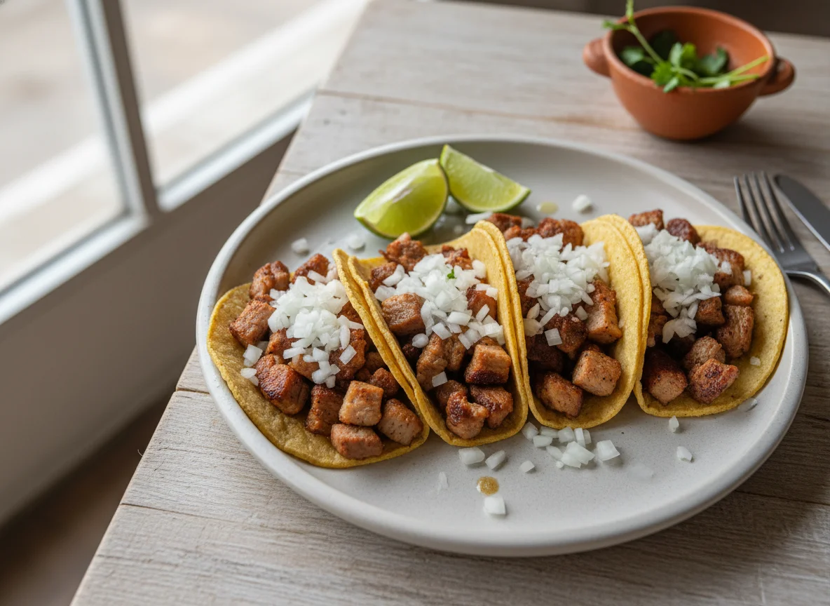 Tacos de carne con cebolla y limón photo