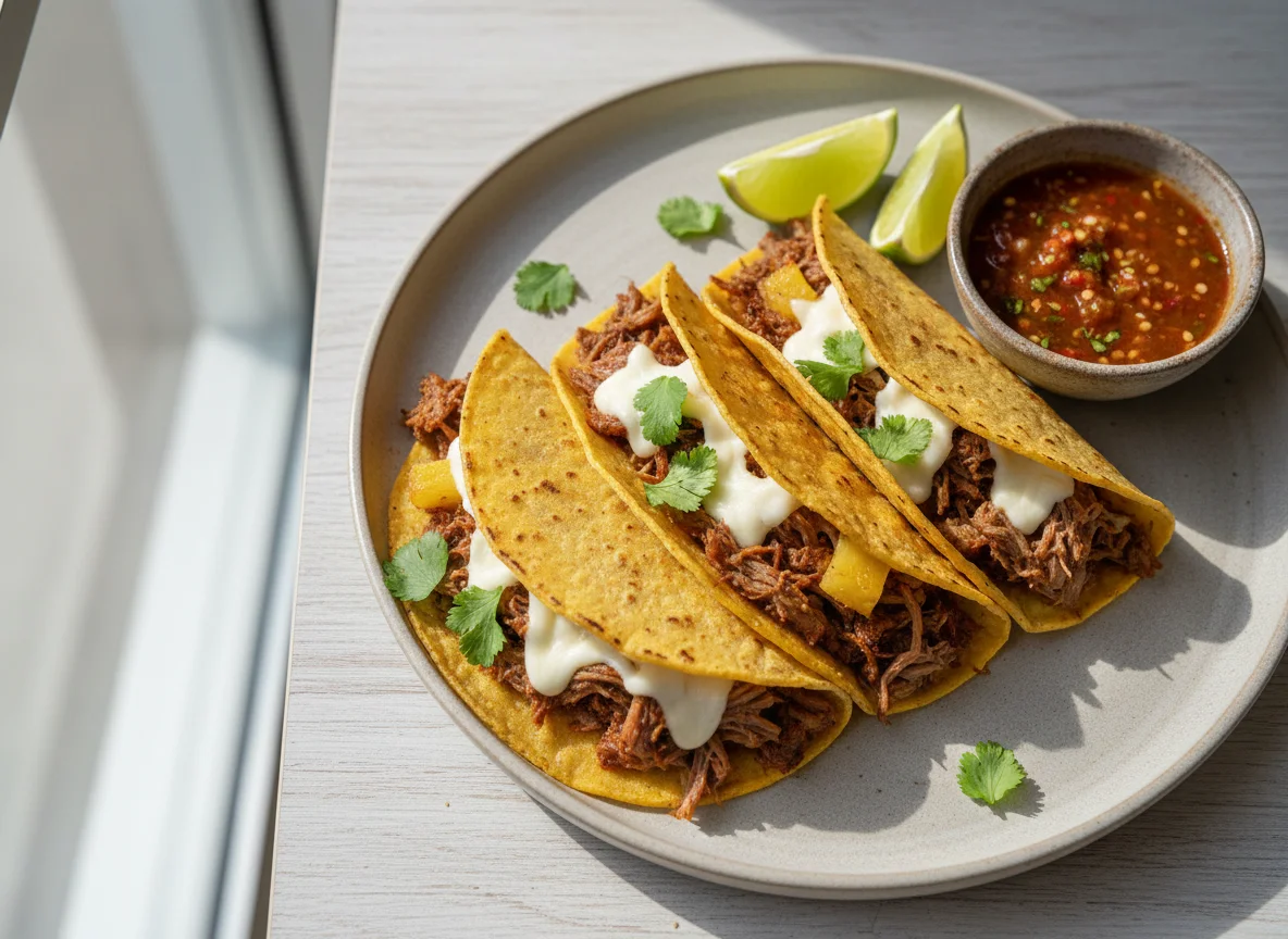 Tacos de carne deshebrada photo
