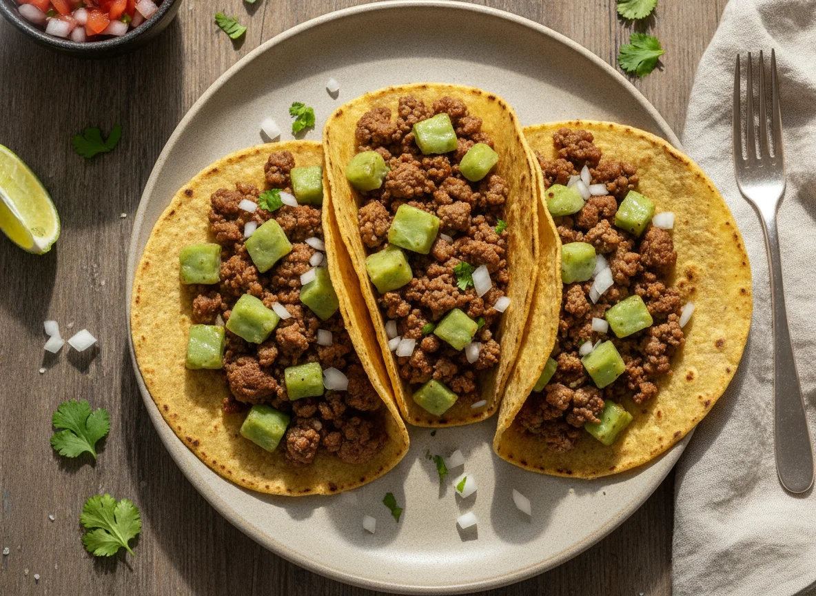 Tacos de carne molida con nopales photo