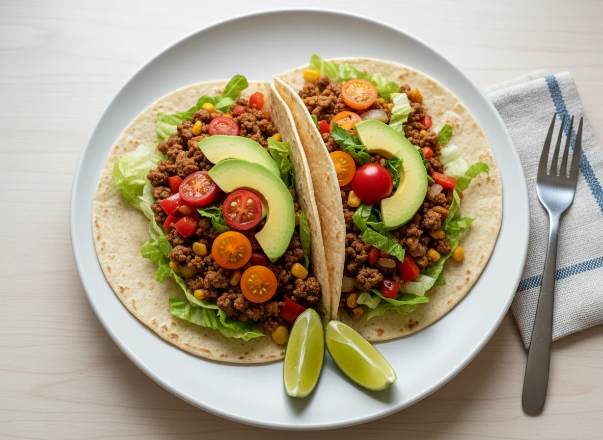 Tacos de carne molida con vegetales photo