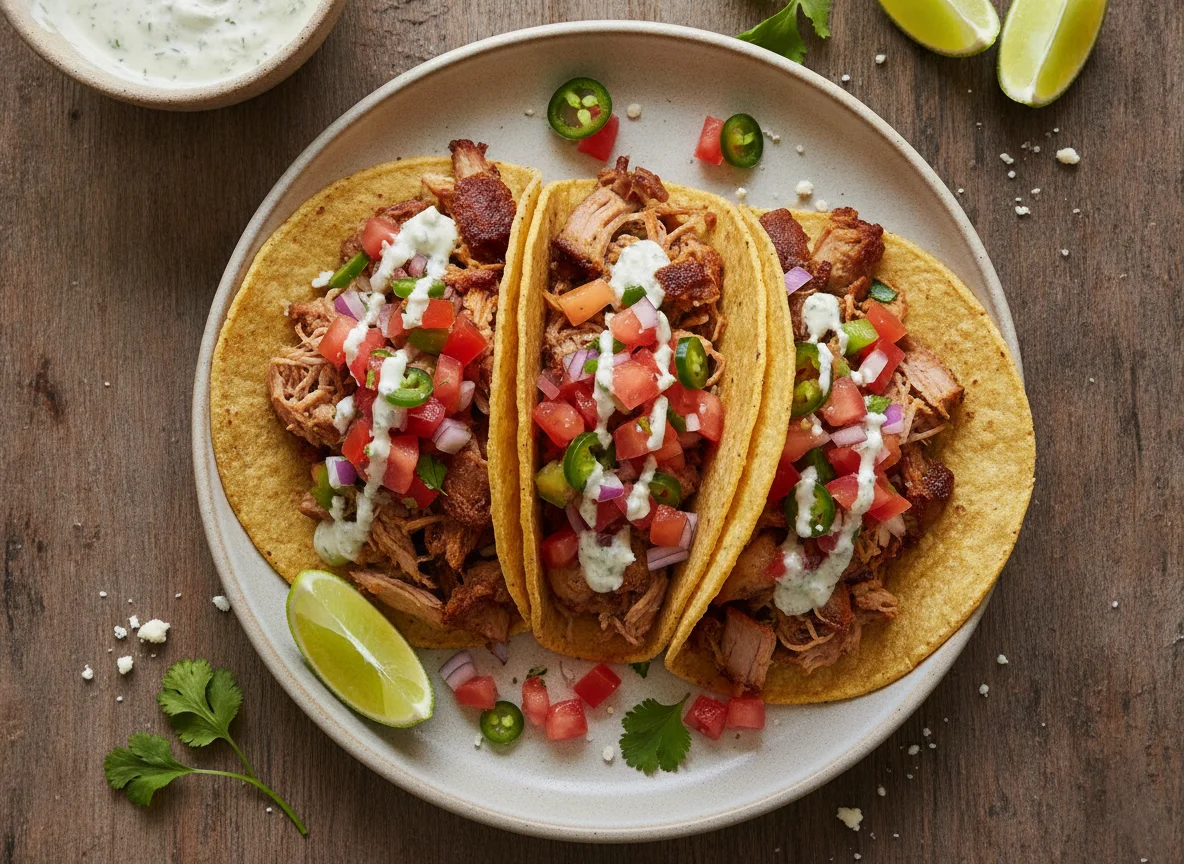 Tacos de carnitas con pico de gallo photo