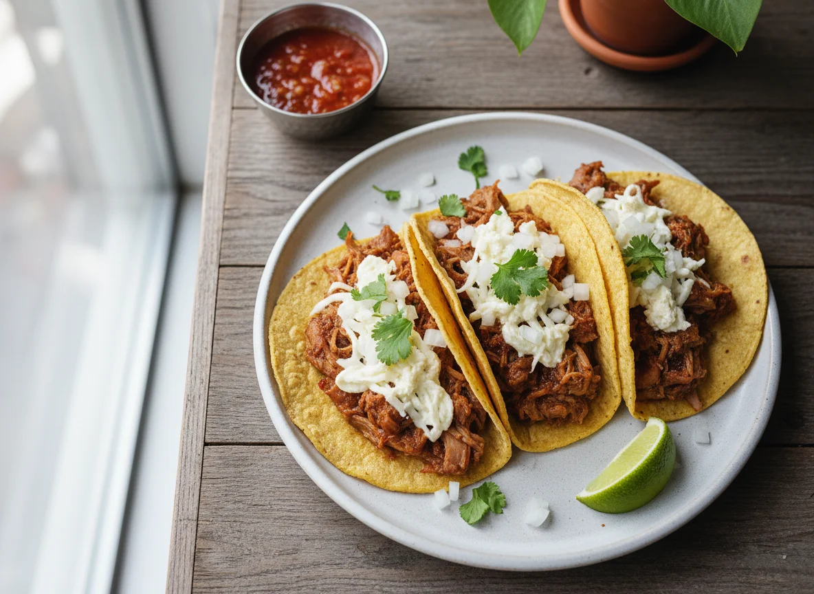 Tacos de carnitas con queso photo