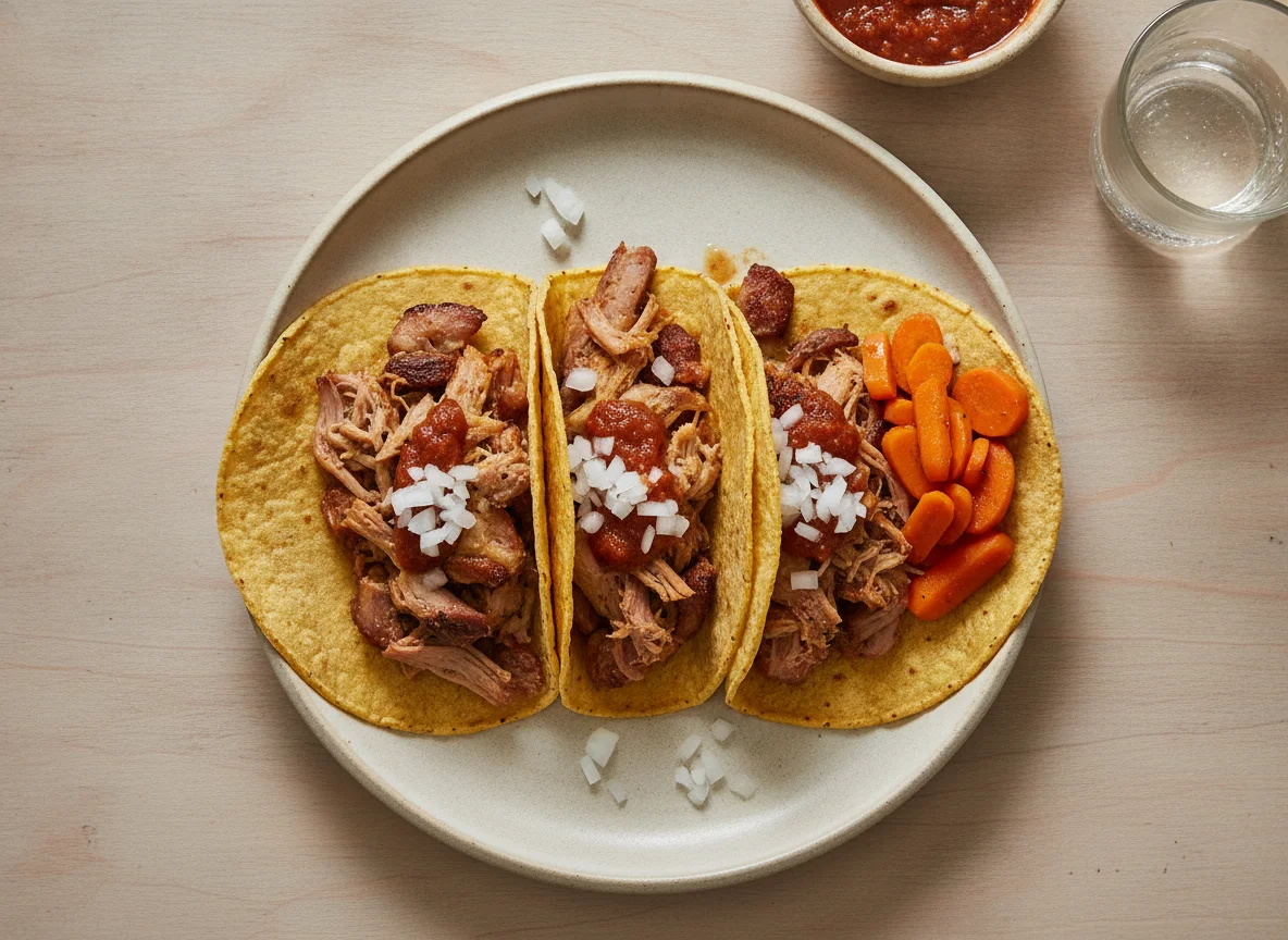 Tacos de carnitas con zanahorias en escabeche photo