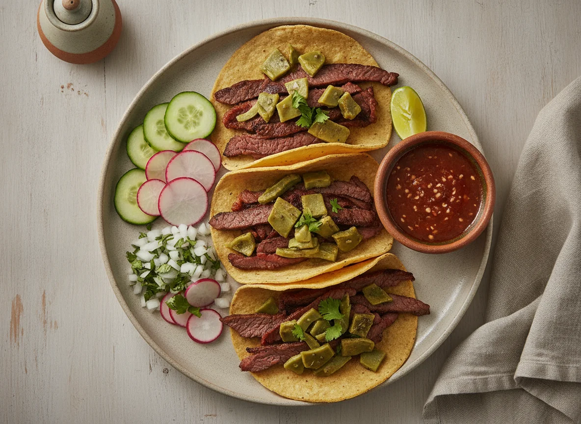 Tacos de Cecina con Nopales y Guarnición photo