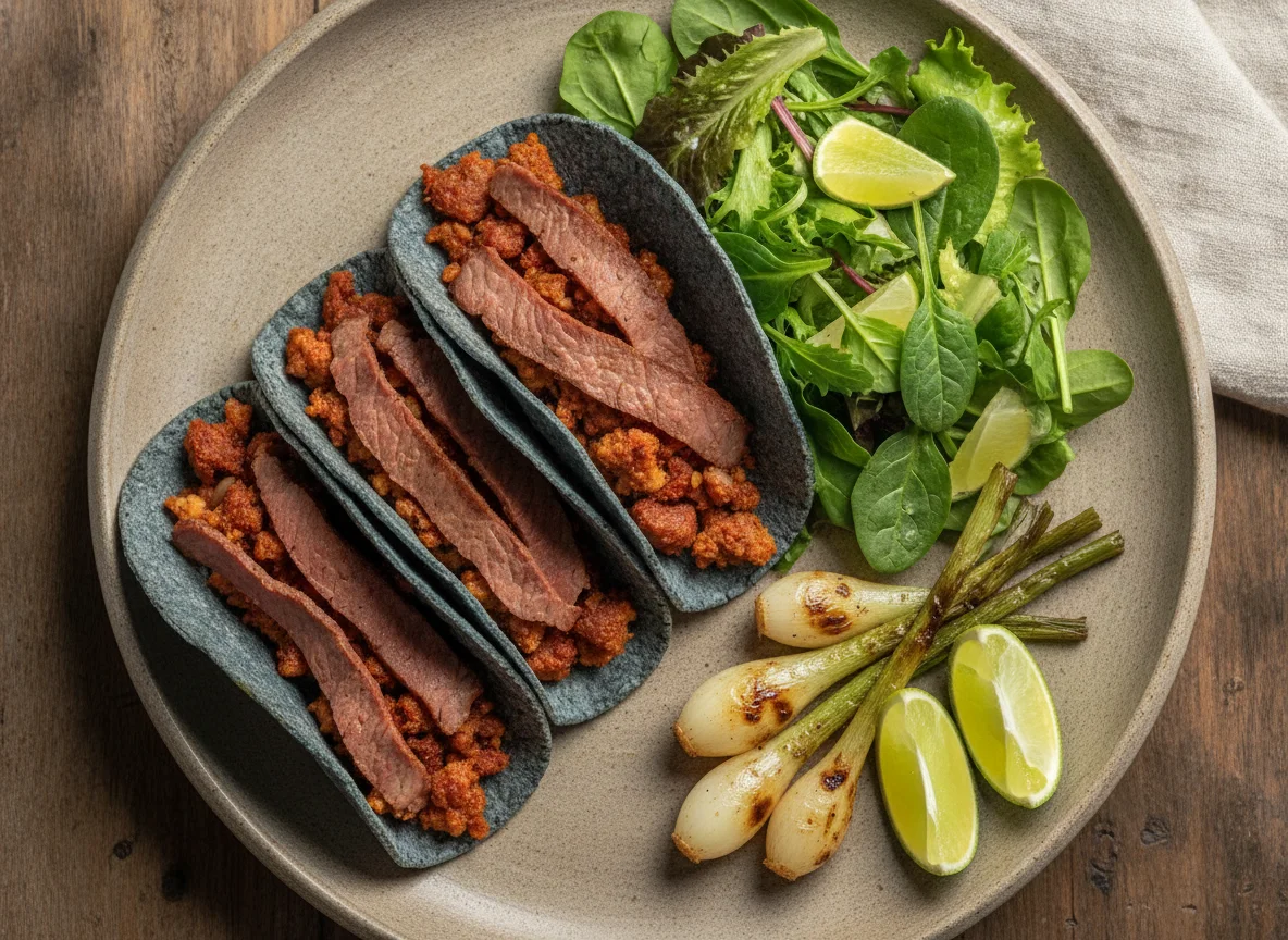 Tacos de cecina y chorizo con ensalada photo