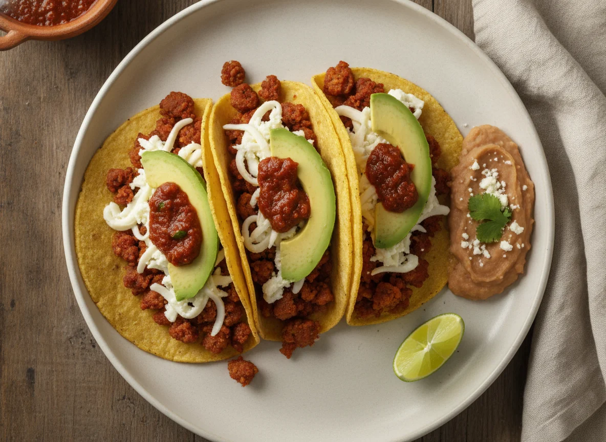 Tacos de chorizo con queso y aguacate photo