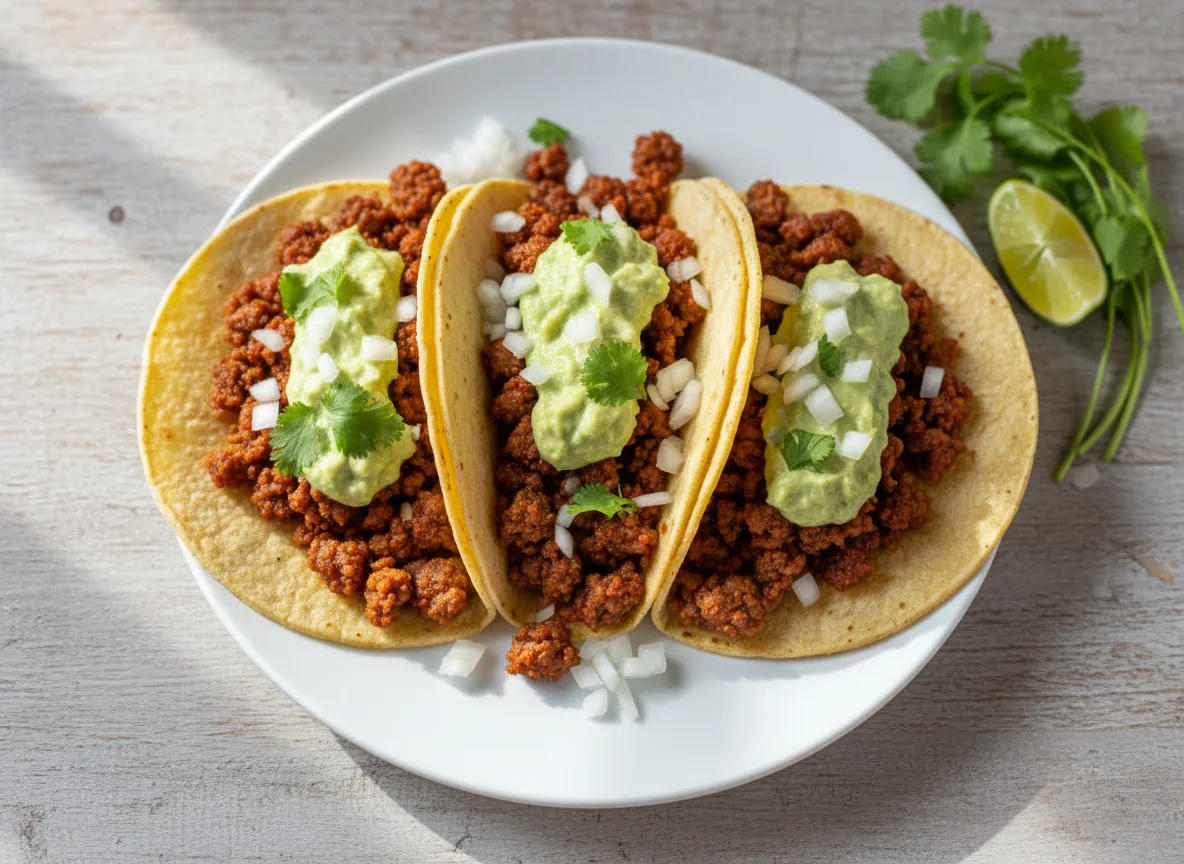 Tacos de chorizo con salsa de aguacate photo