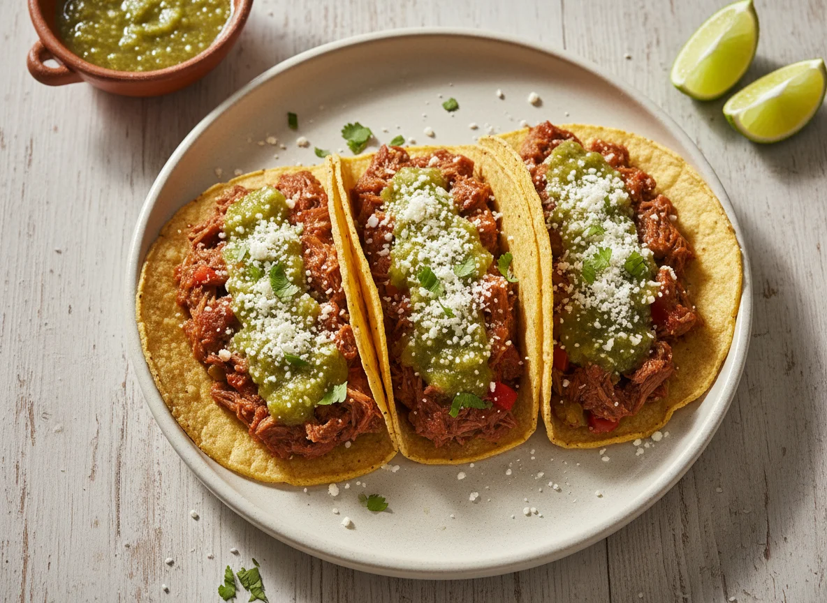 Tacos de guisado con salsa verde photo