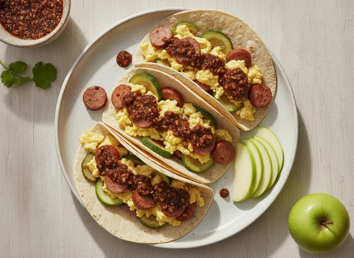 Tacos de huevo con salchicha y calabacita photo