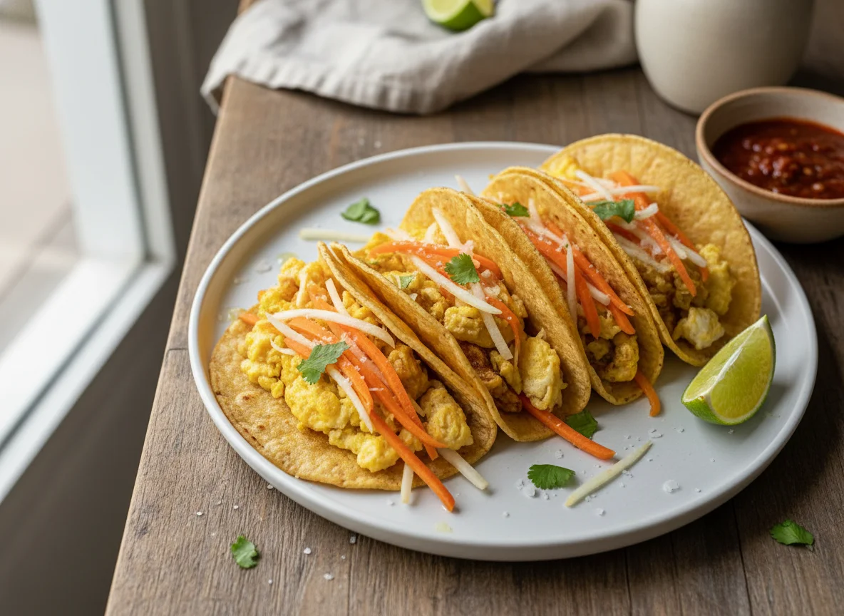Tacos de huevo con zanahoria y jícama photo