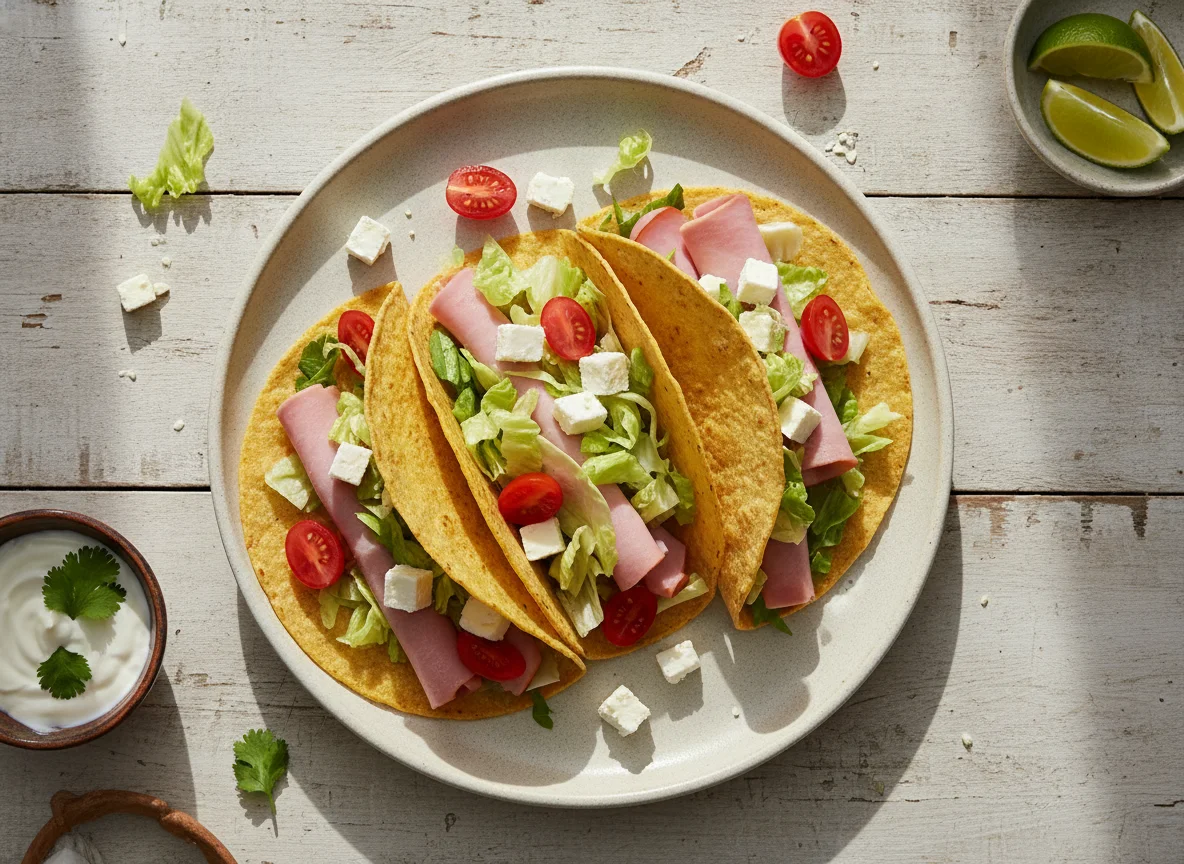 Tacos de jamón, queso y vegetales photo
