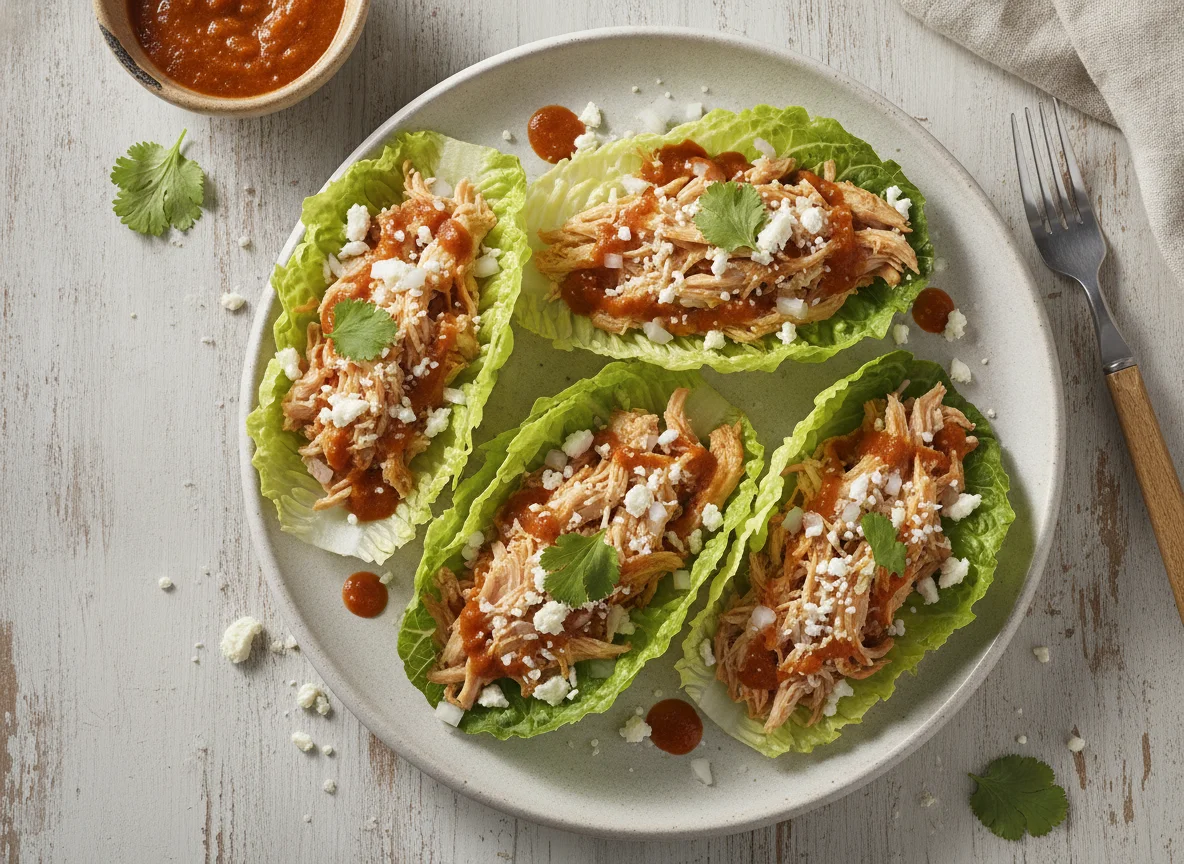 Tacos de lechuga con pollo y queso photo