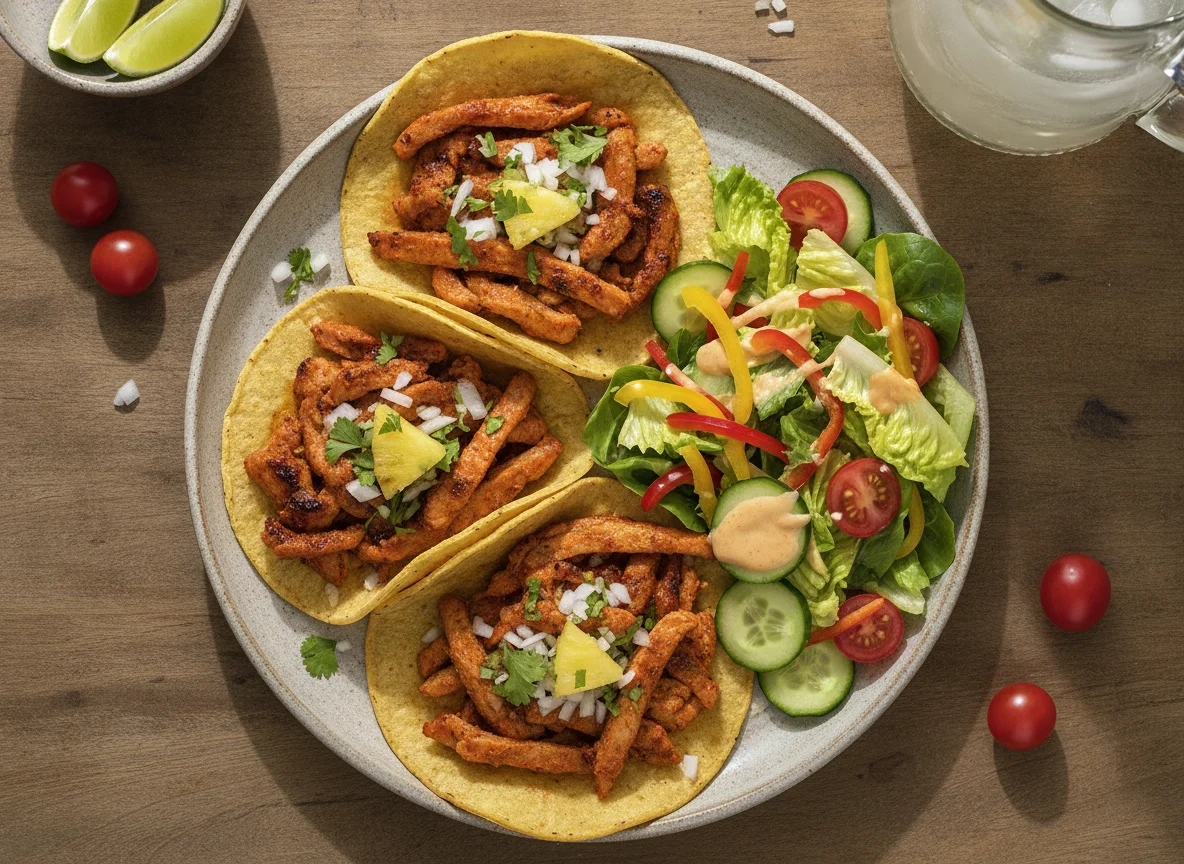Tacos de Pastor con Ensalada y Tortilla photo