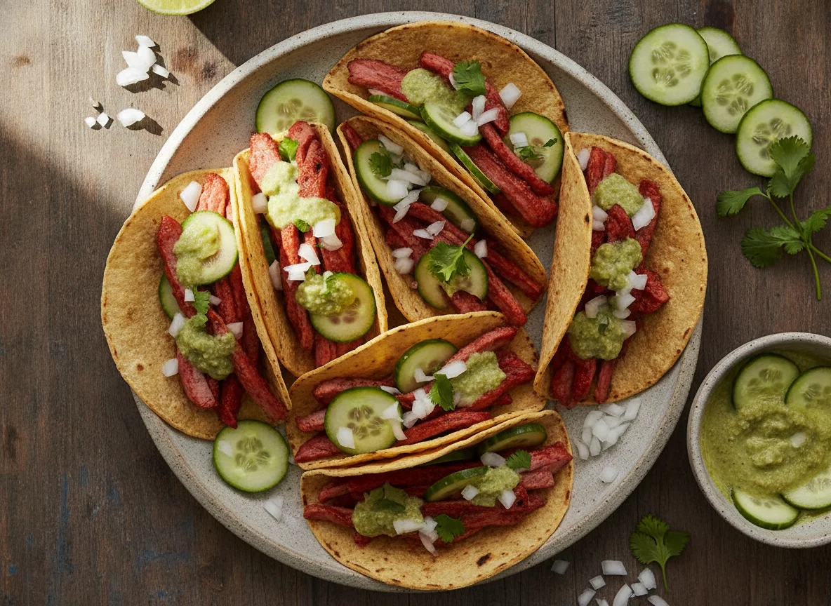 Tacos de pastor con pepinos photo