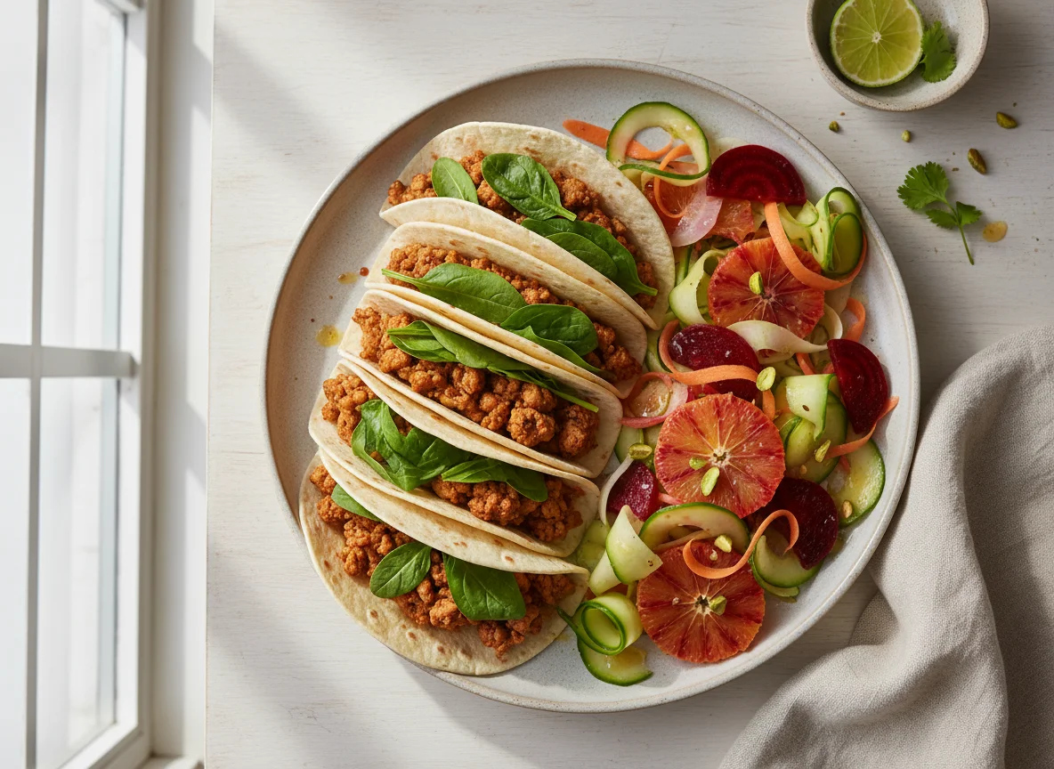 Tacos de pavo con ensalada de cítricos y betabel photo