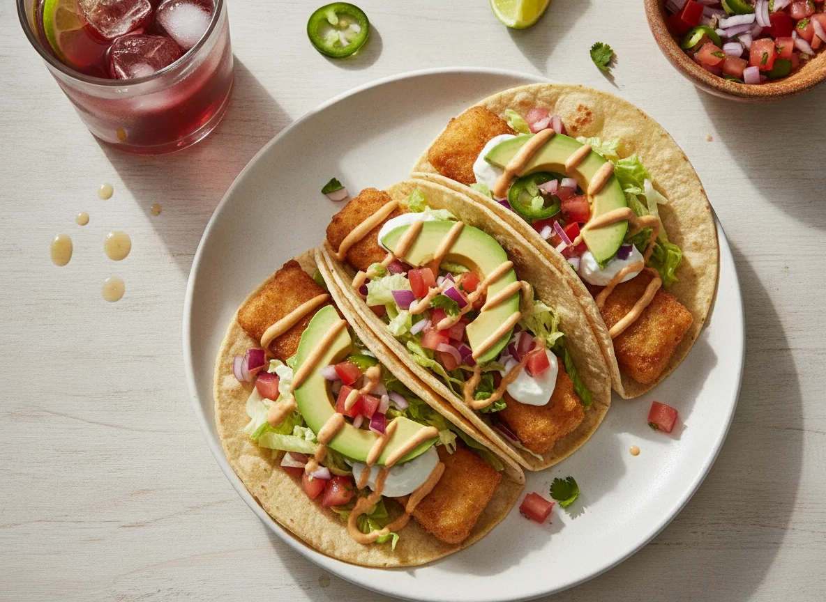 Tacos de pescado con aguacate photo