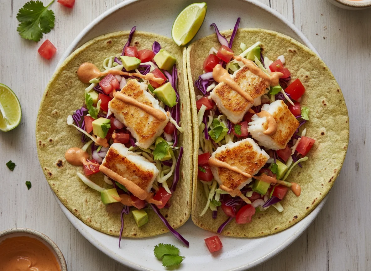 Tacos de pescado con tortilla de nopal photo