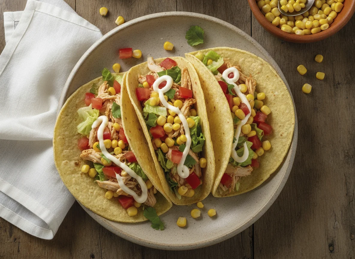 Tacos de pollo con maíz y vegetales photo