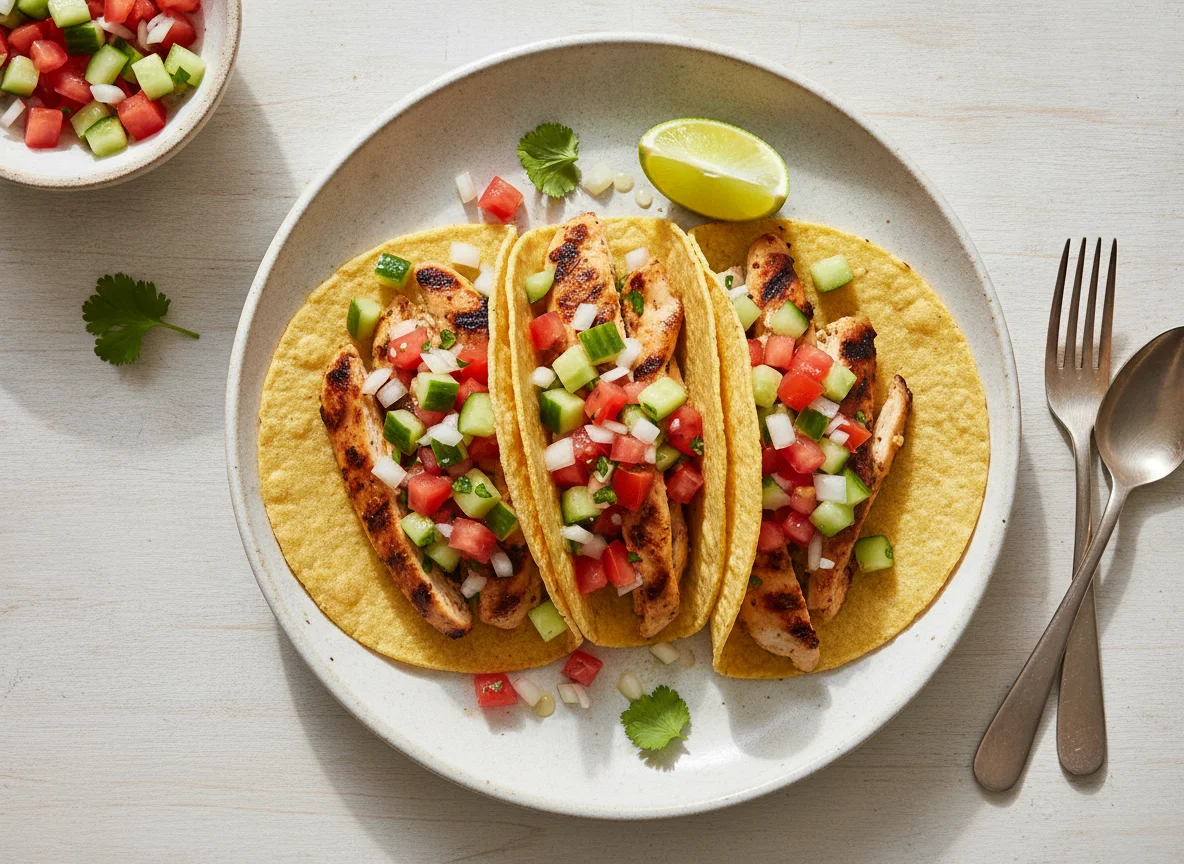 Tacos de pollo con pico de gallo photo
