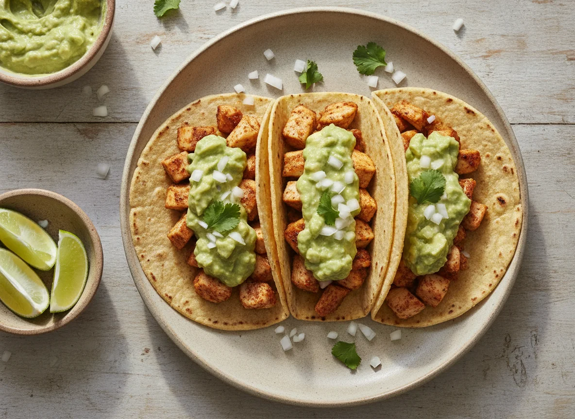 Tacos de pollo con salsa de aguacate photo