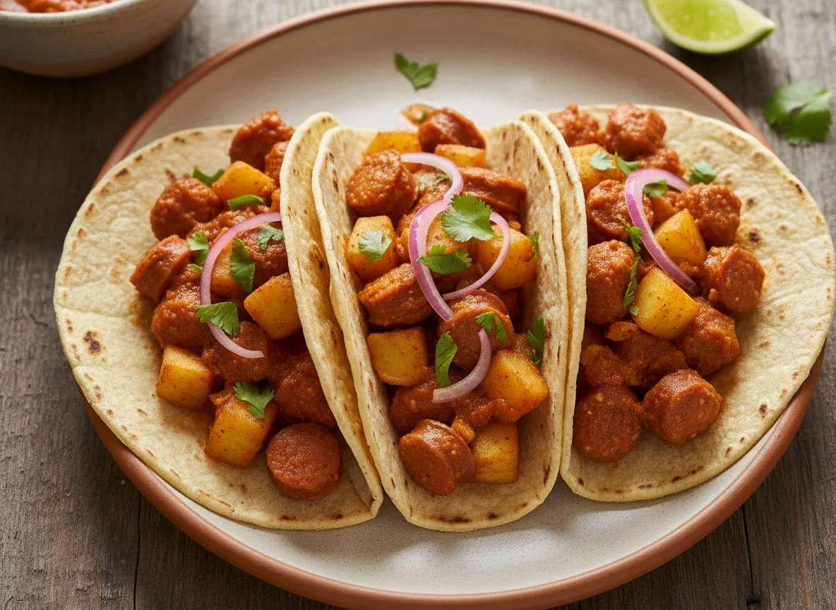 Tacos de salchicha en salsa photo