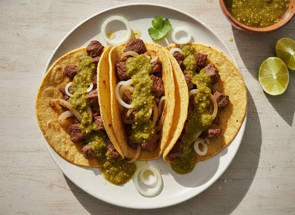 Tacos de Suadero con Cebolla y Salsa Verde photo