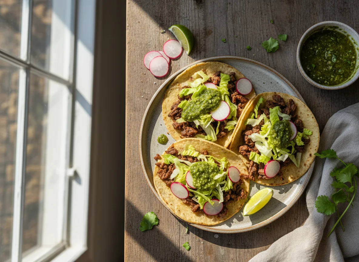 Tacos de suadero con guarniciones photo