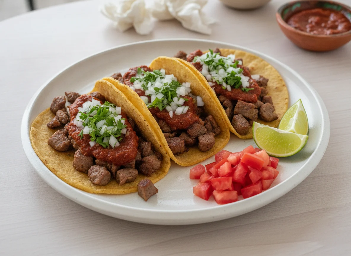 Tacos de Suadero con Salsa y Verdura photo