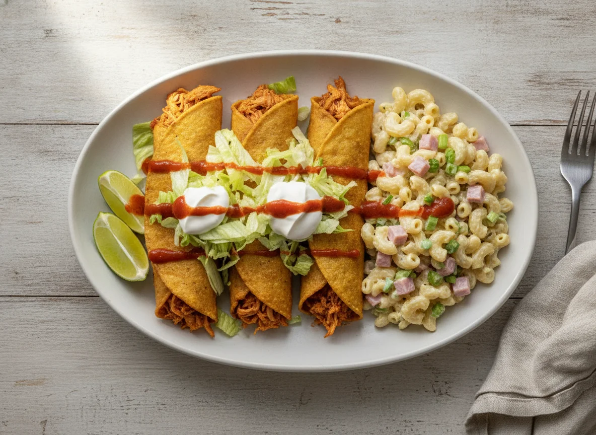 Tacos dorados con ensalada de coditos photo