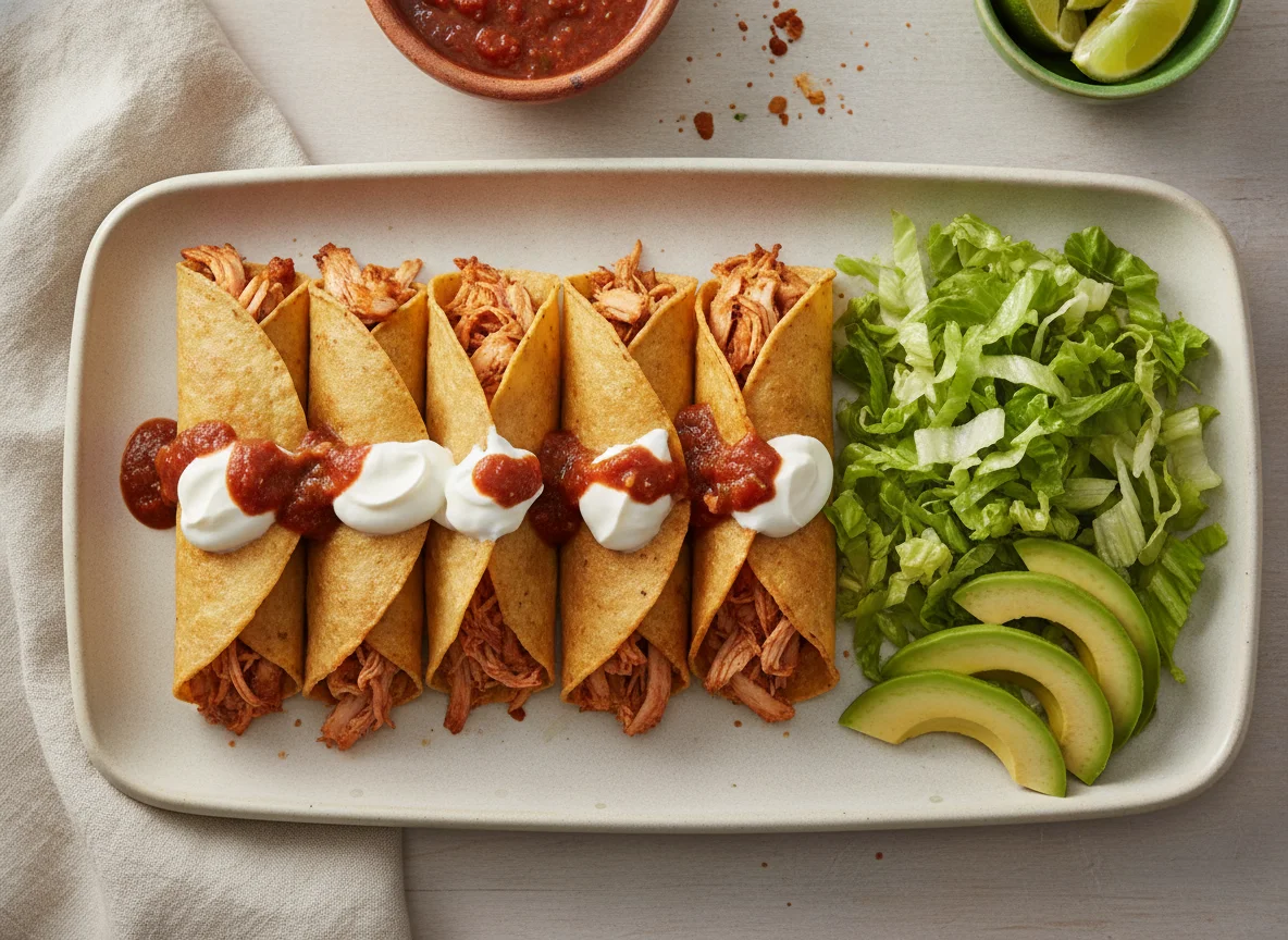 Tacos dorados con guarnición photo