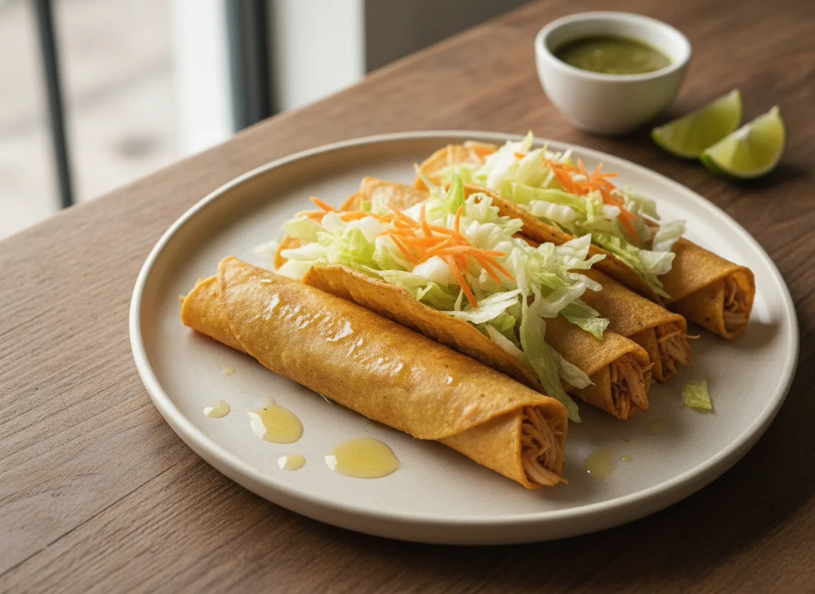 Tacos dorados con lechuga y zanahoria photo
