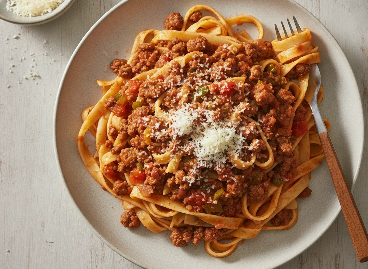 Tallarines con tuco de carne photo