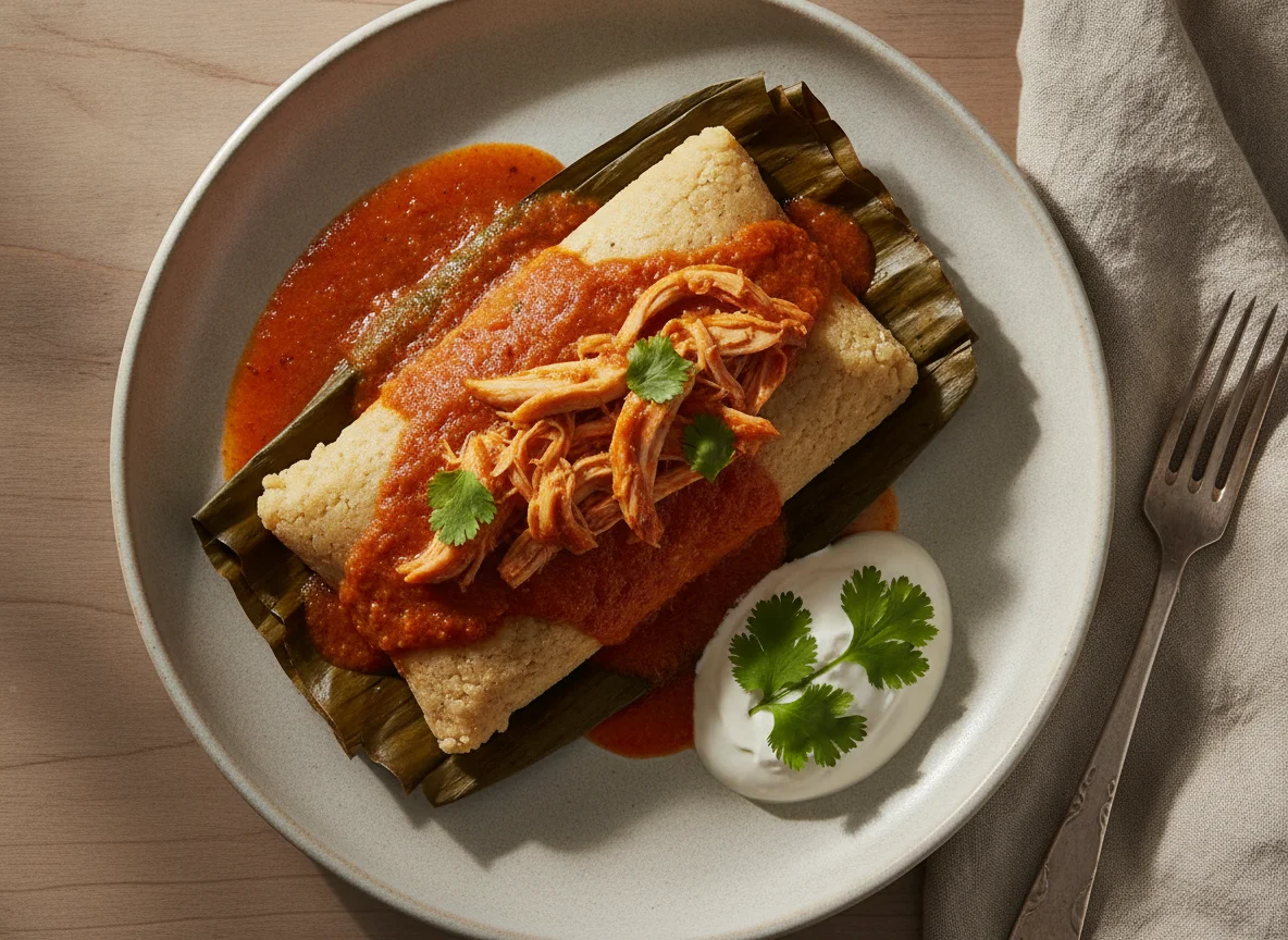 Tamal de pollo en hoja de plátano photo