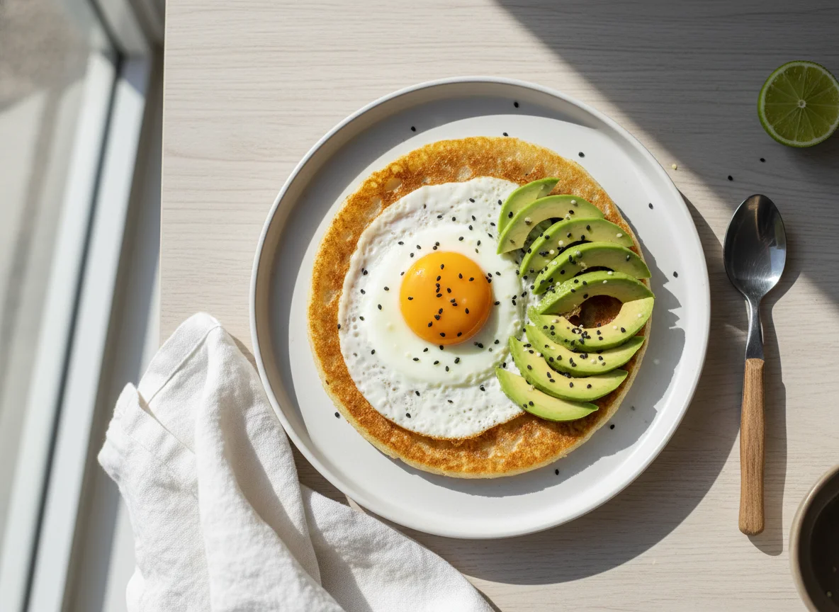 Tapioca con huevo y aguacate photo