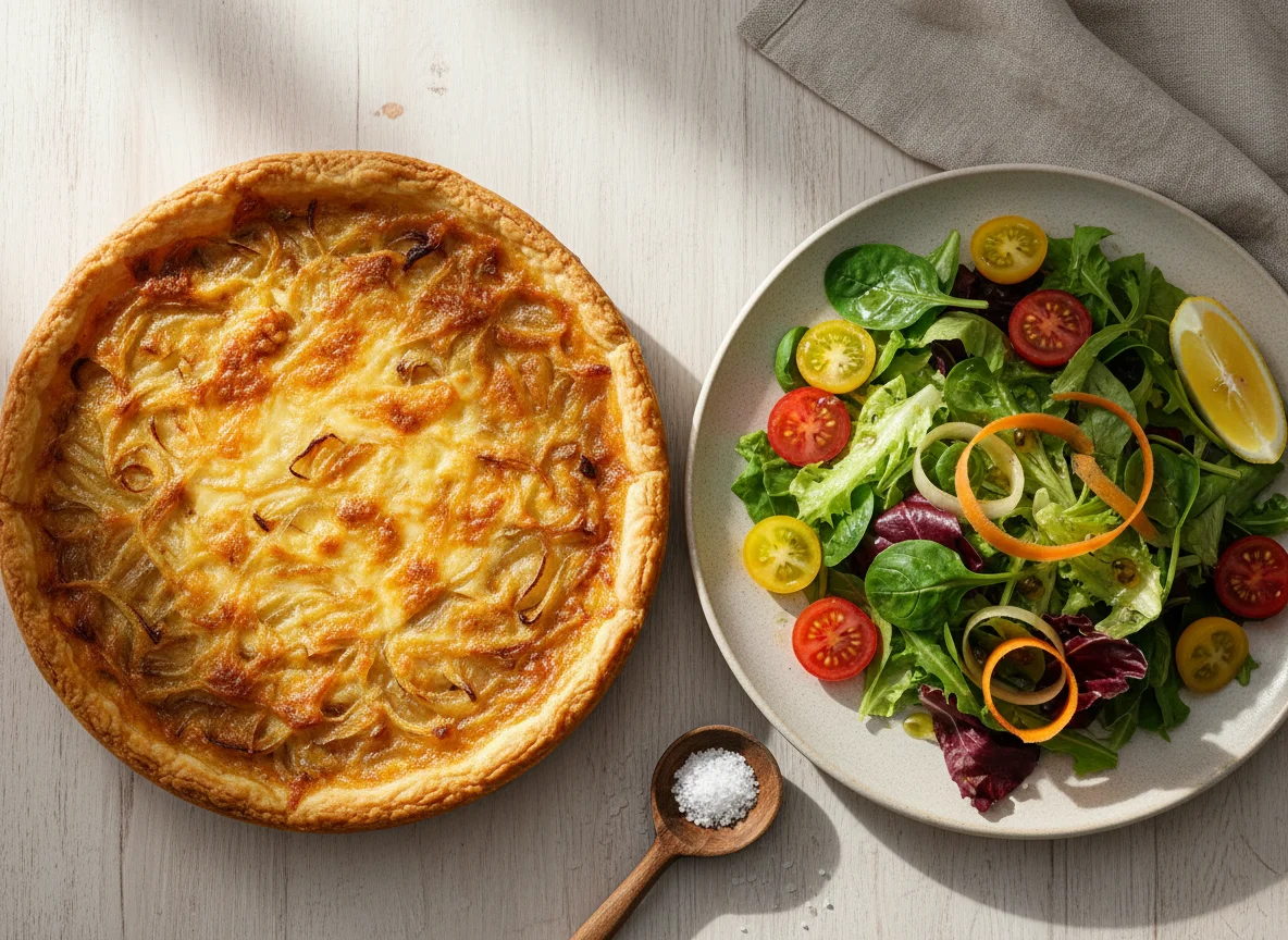 Tarta de cebolla con ensalada mixta photo