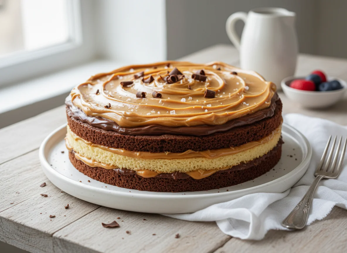 Tarta de chocolate y vainilla con dulce de leche photo