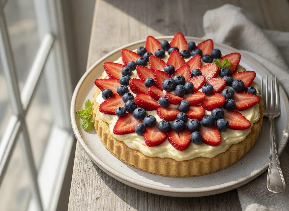 Tarta de frutas con crema photo