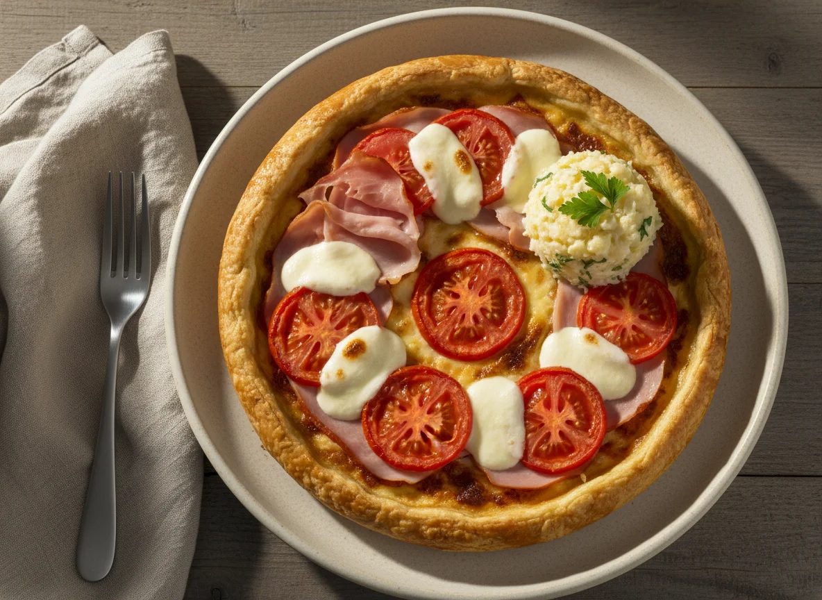 Tarta de jamón, queso y tomate photo